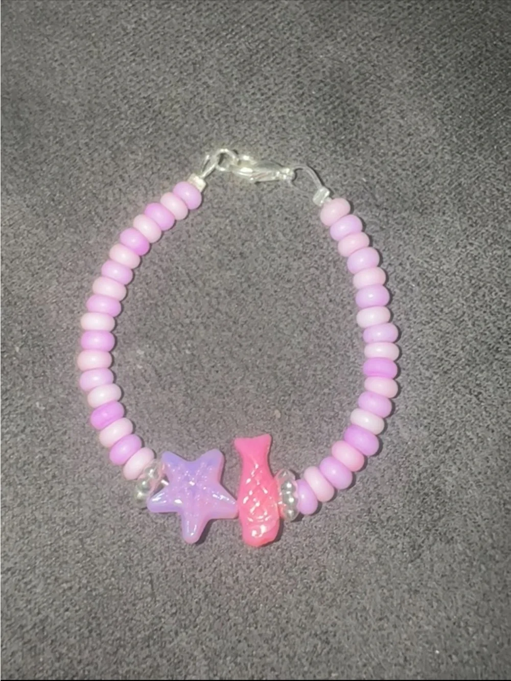 Kids Pink Beaded Star & Fish Bracelet